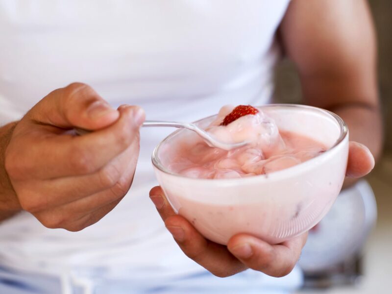 1800x1200 man eating yogurt and fruit other